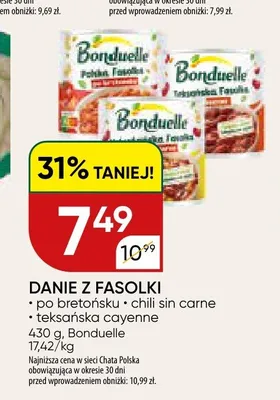 Danie z fasolki chili sin carne Bonduelle promocja w Chata Polska