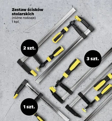 Zestaw ścisków stolarskich, różne rodzaje promocja w Netto