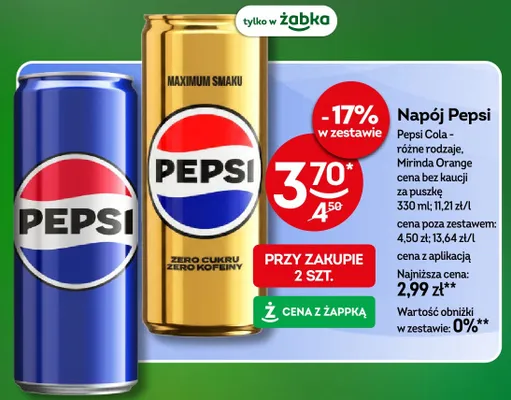 Napój gazowany Pepsi Zero Cukru Zero Kofeiny promocja w Żabka