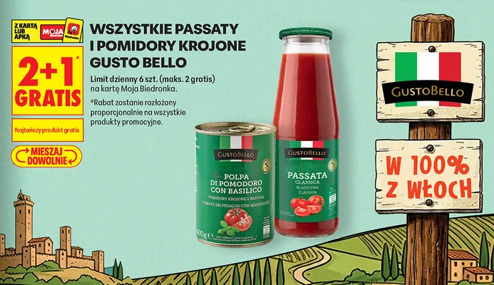 Passaty i pomidory krojone Gusto Bello promocja w Biedronka