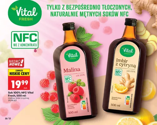 Sok 100% NFC malina promocja w Biedronka