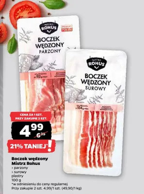 Boczek wędzony parzony plastry Mistrz Rohus promocja w Netto