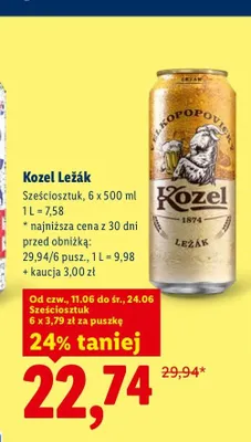 Piwo Kozel Ležák 6-pak 500 ml promocja w Lidl