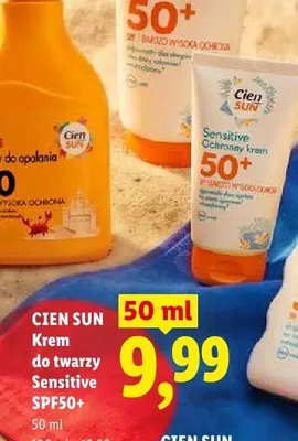 Krem do twarzy Sensitive SPF 50+ Cien Sun promocja w Lidl