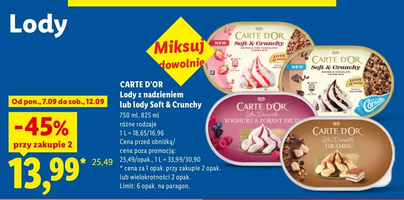 Lody z nadzieniem Carte D'Or promocja w Lidl