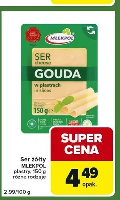 Ser żółty Gouda Mlekpol plastry promocja w Carrefour Express