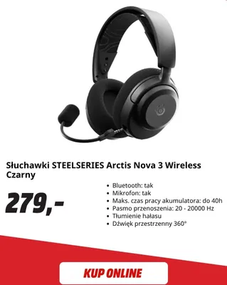 Słuchawki SteelSeries Arctis Nova 3 Wireless czarny promocja w Media Markt