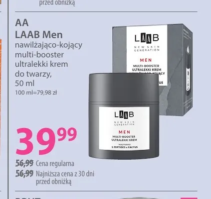 Nawilżająco-kojący multi-booster ultralekki krem do twarzy LAAB Men AA promocja w Hebe
