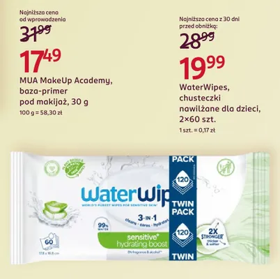 Chusteczki nawilżane dla dzieci WaterWipes 2-pak promocja w Rossmann