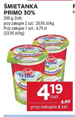 Śmietanka Primo 30% Zott promocja w Stokrotka