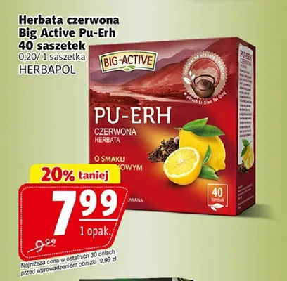 Herbata czerwona Big Active Pu-Erh o smaku cytrynowym promocja w Prim Market