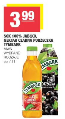 Sok 100% jabłko, nektar czarna porzeczka Tymbark promocja w SPAR