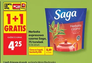 Herbata ekspresowa czarna Saga, 75 torebek promocja w Biedronka
