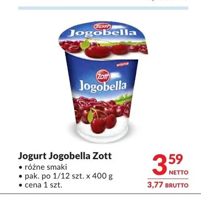 Jogurt owocowy Jogobella Zott promocja w Makro