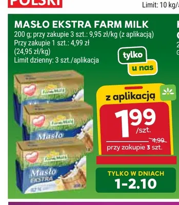 Masło ekstra Farm Milk promocja w Stokrotka
