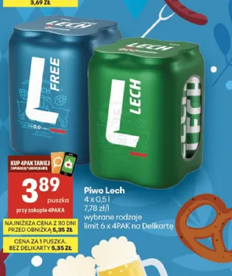 Piwo Lech Premium 4-pak 500 ml promocja w Delikatesy Centrum