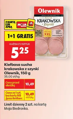 Kiełbasa sucha krakowska z szynki promocja w Biedronka