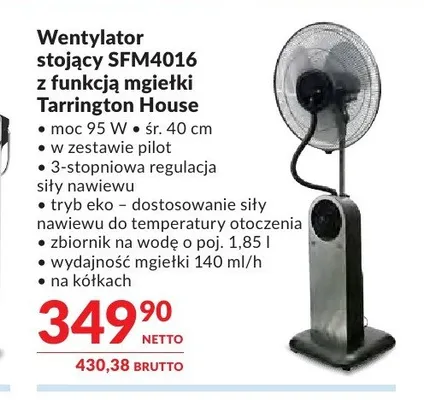 Wentylator stojący SFM4016 z funkcją mgiełki Tarrington House promocja w Makro