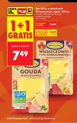 Ser żółty w plastrach Włoszczowski typu szwajcarskiego Włoszczowa promocja w Biedronka