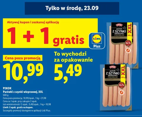 Parówki z szynki wieprzowej XXL Pikok promocja w Lidl
