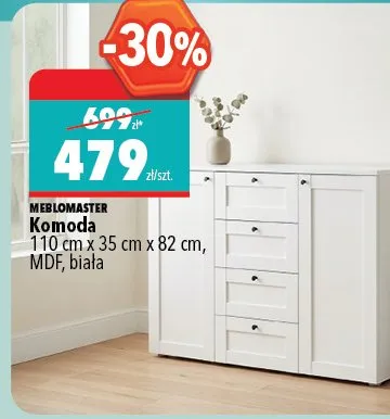 Komoda MEBLOMASTER 110 cm x 35 cm x 82 cm MDF biała promocja w Biedronka Home