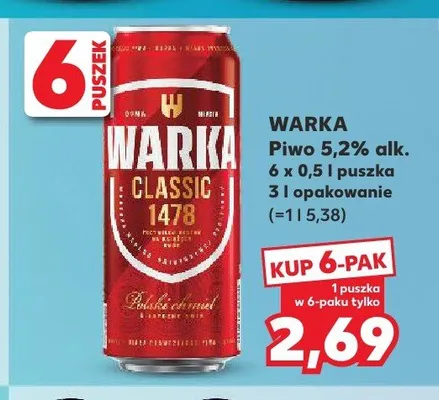 Piwo Warka Classic 6-pak 500 ml promocja w Kaufland