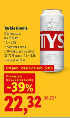 Piwo Tyskie Gronie 8-pak promocja w Lidl
