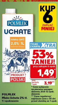 Mleko UHT Polmlek Uchate 2% promocja w Kaufland