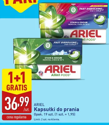 Kapsułki do prania Ariel Allin1 Pods Mountain Spring promocja w Aldi