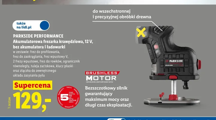 Akumulatorowa frezarka krawędziowa 12V bez akumulatora i ładowarki Parkside Performance promocja w Lidl