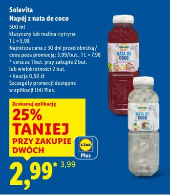 Napój z nata de coco malinowo-cytrynowy promocja w Lidl