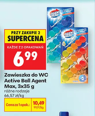 Zawieszka do WC Active Ball Agent Max 3-pak 35 g promocja w Biedronka