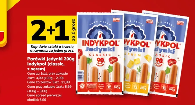 Parówki Jedynki z serem Indykpol promocja w Hitpol