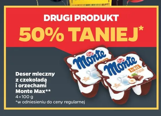 Deser mleczny z czekoladą i orzechami Monte Max 4-pak promocja w Netto