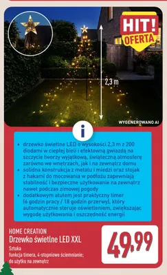 Drzewko świetlne LED Xxl Home Creation promocja w Aldi