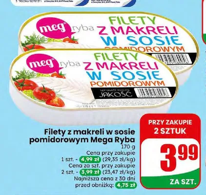 Filety z makreli w sosie pomidorowym Mega Ryba promocja w Dino