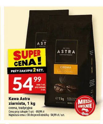 Kawa ziarnista Astra crema promocja w Twój Market