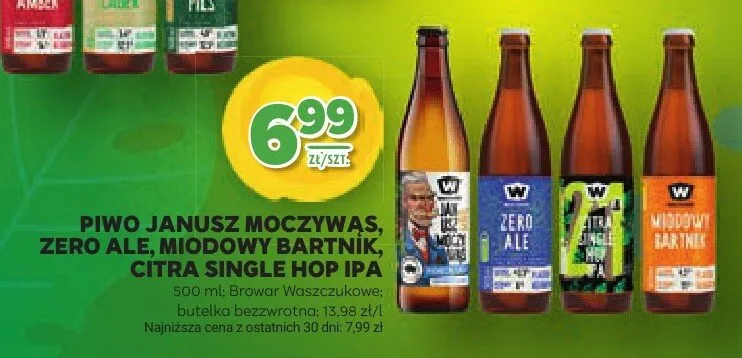 Piwo Janusz Moczywąs, Zero Ale, Miodowy Bartnik, Citra Single Hop IPA promocja w Stokrotka