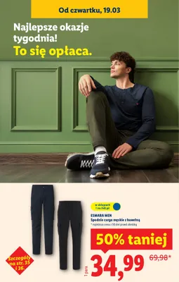 Spodnie cargo męskie z bawełną promocja w Lidl