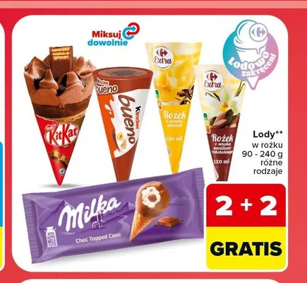 Lody w rożku Milka promocja w Carrefour