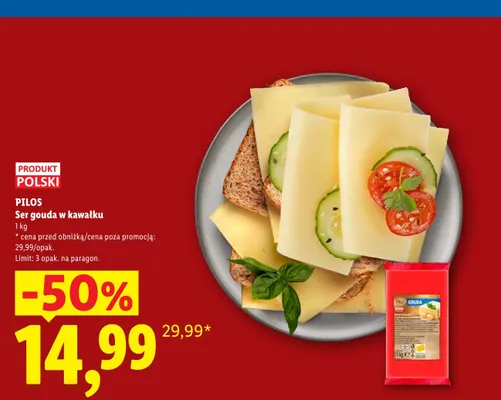 Ser gouda w kawałku Pilos promocja w Lidl