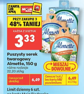 Puszysty serek twarogowy Almette promocja w Biedronka