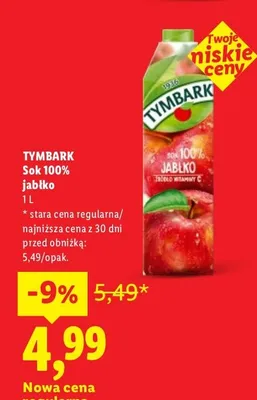 Sok 100% jabłko Tymbark promocja w Lidl