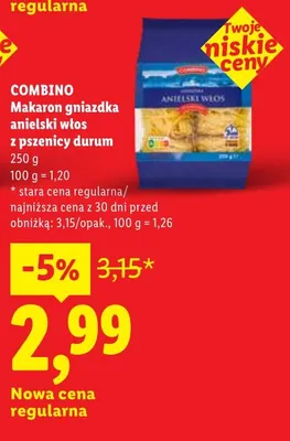 Makaron gniazdka anielski włos z pszenicy durum Combino promocja w Lidl