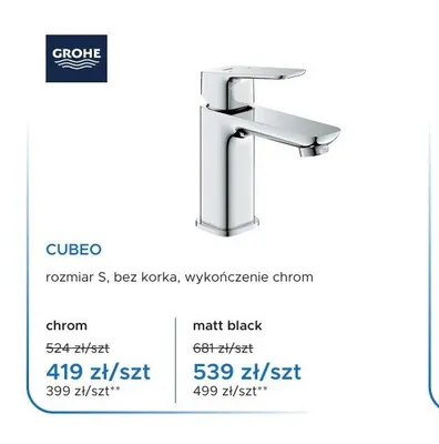 Bateria umywalkowa stojąca Grohe Cubeo chrom promocja w Blu Salony Łazienek