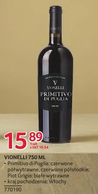 Wino Vionelli Primitivo di Puglia 750 ml promocja w Selgros