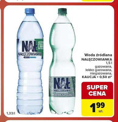 Woda źródlana gazowana Nałęczowianka lekko promocja w Carrefour Market