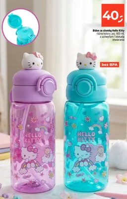 Bidon ze słomką Hello Kitty 600 ml promocja w Dealz