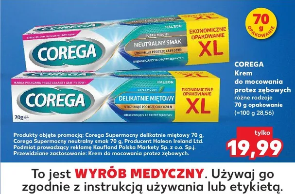 Krem do mocowania protez zębowych Corega delikatnie miętowy promocja w Kaufland