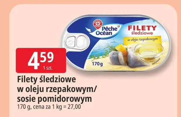 Filety śledziowe w sosie pomidorowym Pêche Océan promocja w Leclerc